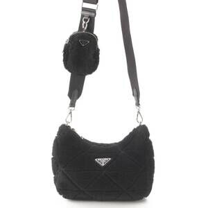 Prada Mouton Fur Shoulder Bag Black
